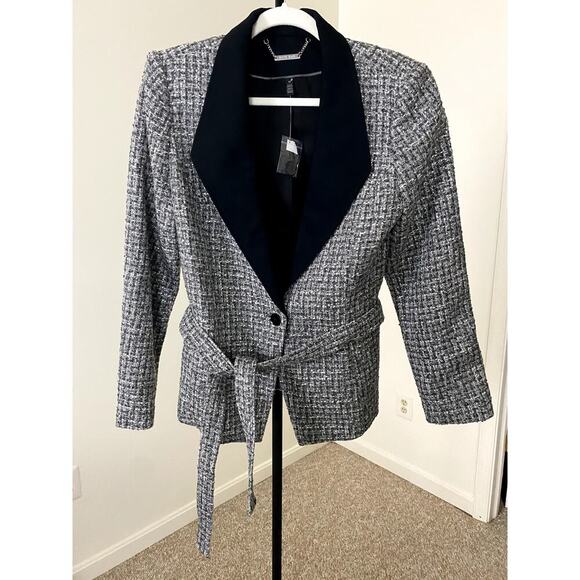 White House Black Market Gray Belted Tweed Jacket - Size 12 (NWOT) - Picture 5 of 5